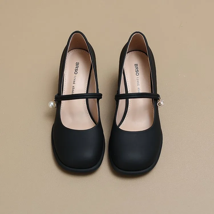 法式玛丽珍鞋女白色2025年秋季新款时尚高跟鞋不累脚粗跟复古单鞋