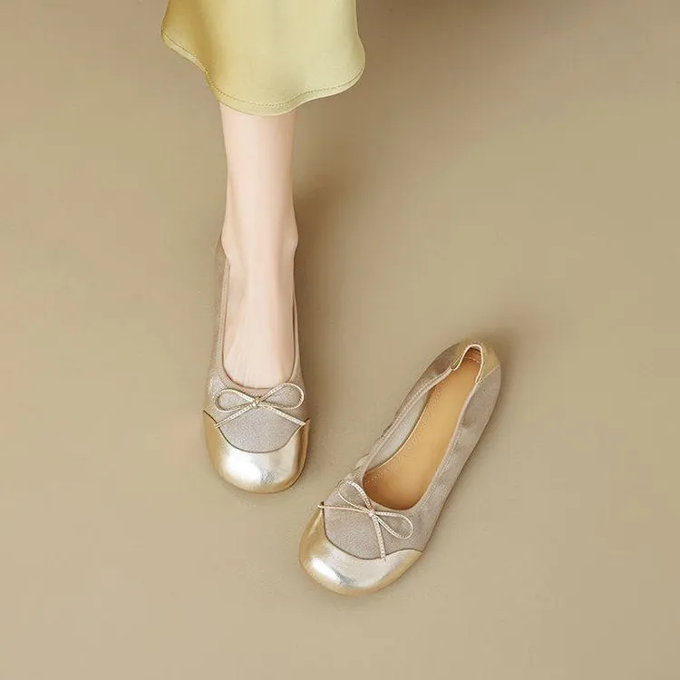 法式平底芭蕾单鞋女夏季2025新款软底一脚蹬蛋卷大码女鞋奶奶鞋