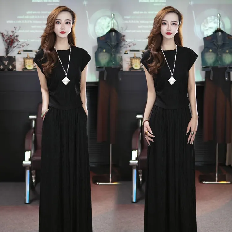 上衣+半身裙/夏季新款休闲套装女简约洋气宽松气质显瘦两件套