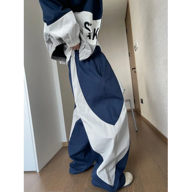 dannyandzee秋季复古百搭拼色帆布廓形夹克长裤休闲运动套装807