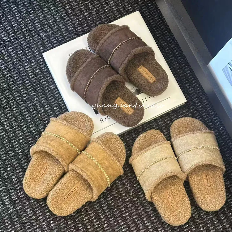 平底浅口防滑休闲风夏一字拖女鞋百搭秋冬时尚毛毛拖鞋