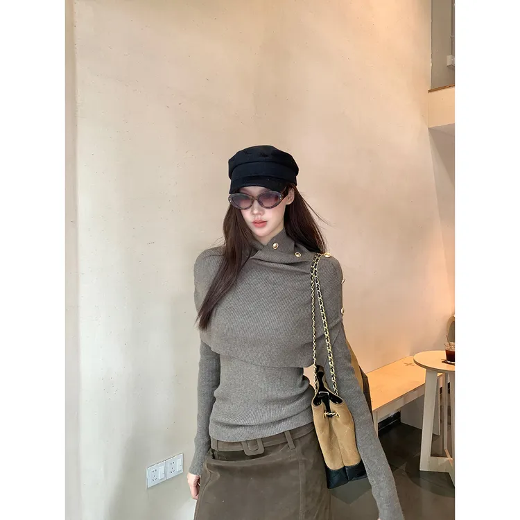 【一叶知秋】冬季气质千金姐姐风不规则披肩时尚套装2025-501502