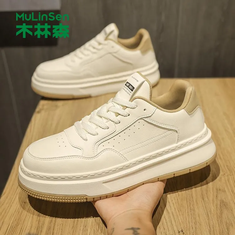 木林森夏季新款男鞋2025新款皮面防水防滑耐磨青少年休闲鞋舒适软