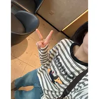 HEIHEI【腊肠狗T】特殊混色面料~韩系条纹卡通印花宽松版长袖T恤