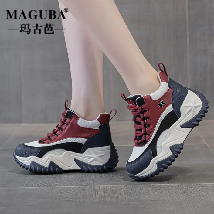 MAGUBA/玛古芭拼色老爹鞋女款厚底增高防滑女鞋户外出游百搭鞋子