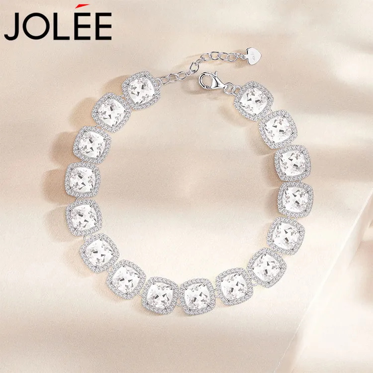 Jolee手链女S925银天然白水晶彩色宝石轻奢礼服首饰品送女生礼物