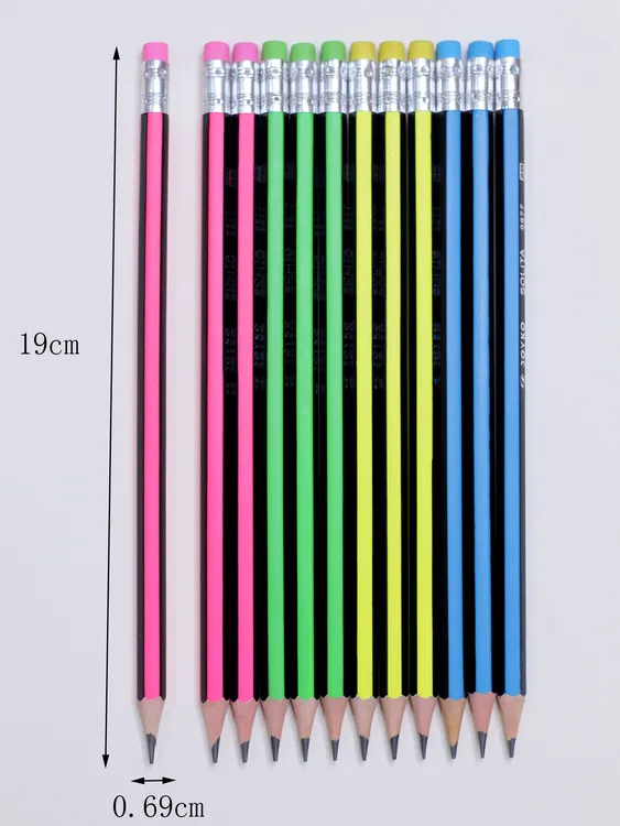 HB荧光抽面铅笔24支书写流畅易卷削不断芯颜色鲜艳老师推荐