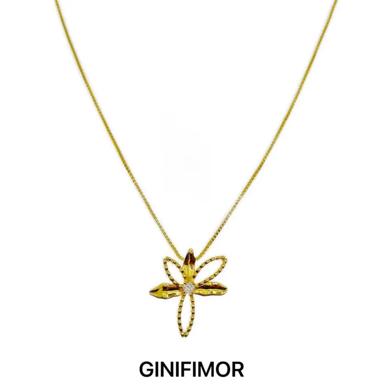GINIFIMOR 铜合金项链 a700 复古百合花蕊镂空项链百搭锁骨链