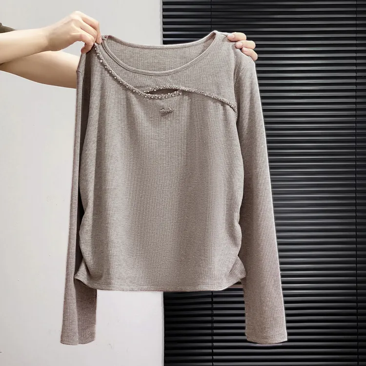 欧货高级感重工烫钻长袖T恤女2025秋冬款洋气显瘦打底衫内搭上衣