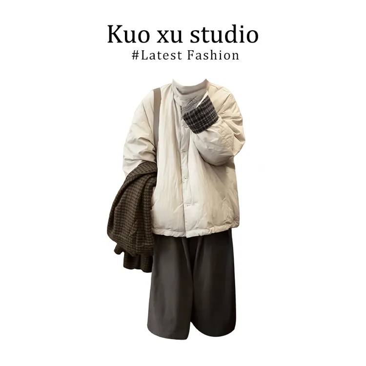 韩系双面穿复古立领棉服女冬季2025休闲宽松百搭外套宽松高腰裤子