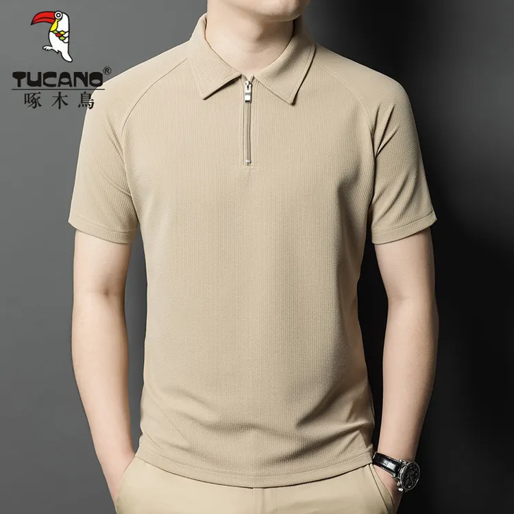 啄木鸟夏季冰丝短袖POLO衫男士薄款休闲上衣半袖翻领纯色体恤