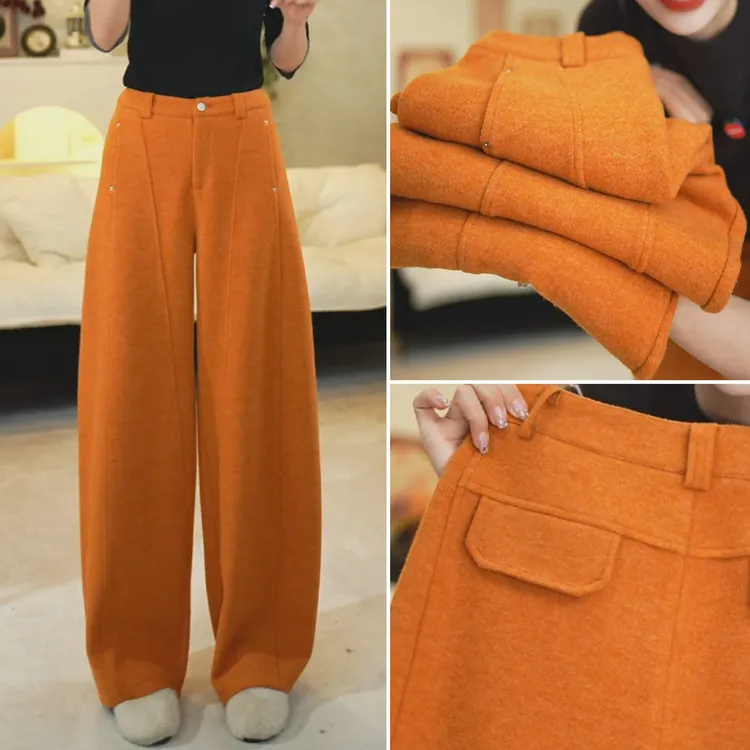 毛呢保暖弯刀裤女2025冬季爆款宽松窄版休闲直筒裤垂感显瘦阔腿裤