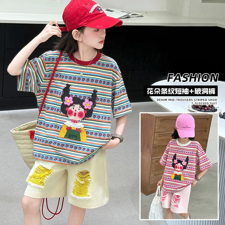 女童炸街套装夏季新款中大童短袖t恤休闲裤两件套小女孩网红洋气