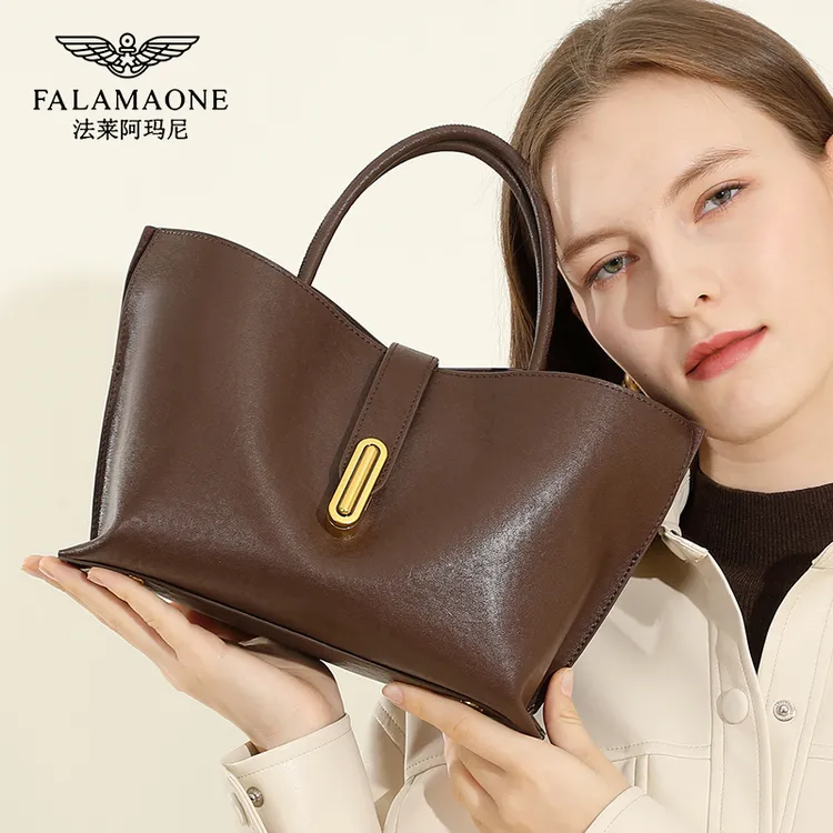法莱阿玛尼真皮手提包女通勤包包女士2025新款时尚大容量妈妈包潮