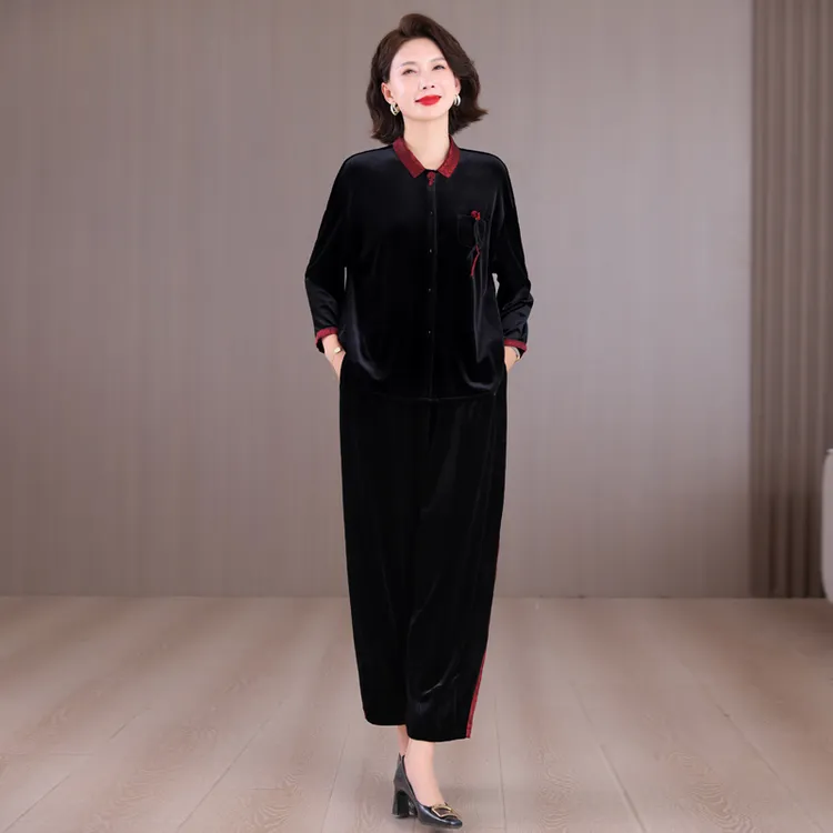 女装2025新中式唐装秋冬季新款金丝绒国风显瘦上衣哈伦裤复古套装