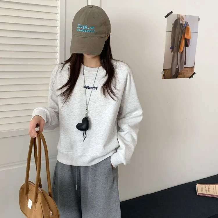 YANPING/燕苹秋冬新款韩版时尚休闲简约加绒U领纯色卫衣YHZ208