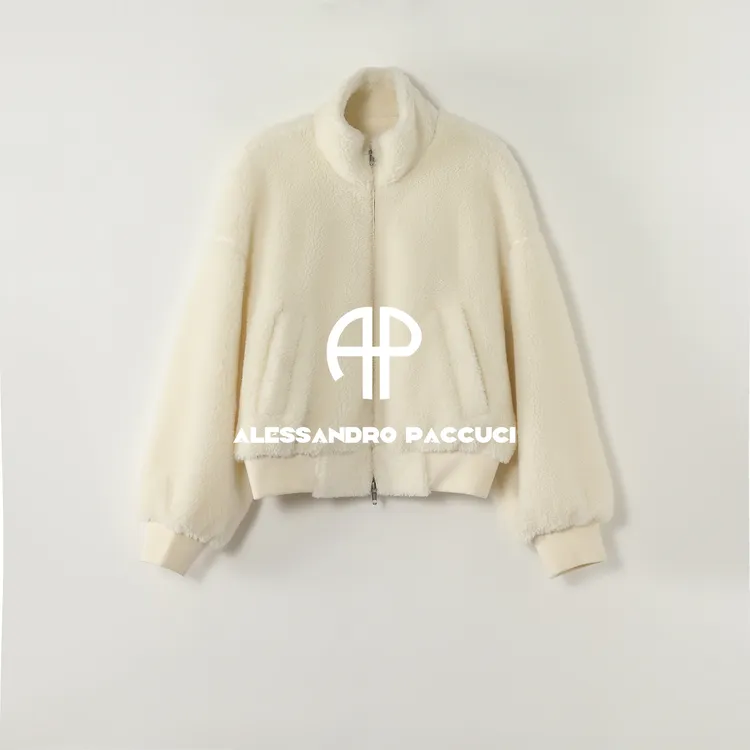 AP洛哥54210WT【限量/云团团】绵羊毛立领时尚百搭拉链羊羔毛外套