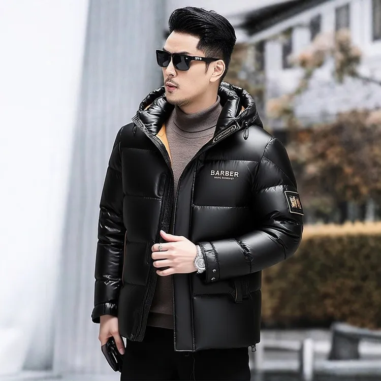 高端时尚商务连帽羽绒服男士冬季加厚保暖时尚潮流短款面包服外套