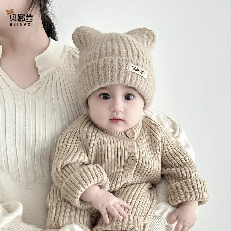Beinaqian/贝娜茜婴儿帽子秋冬男宝宝针织帽婴幼儿保暖冬季毛线帽