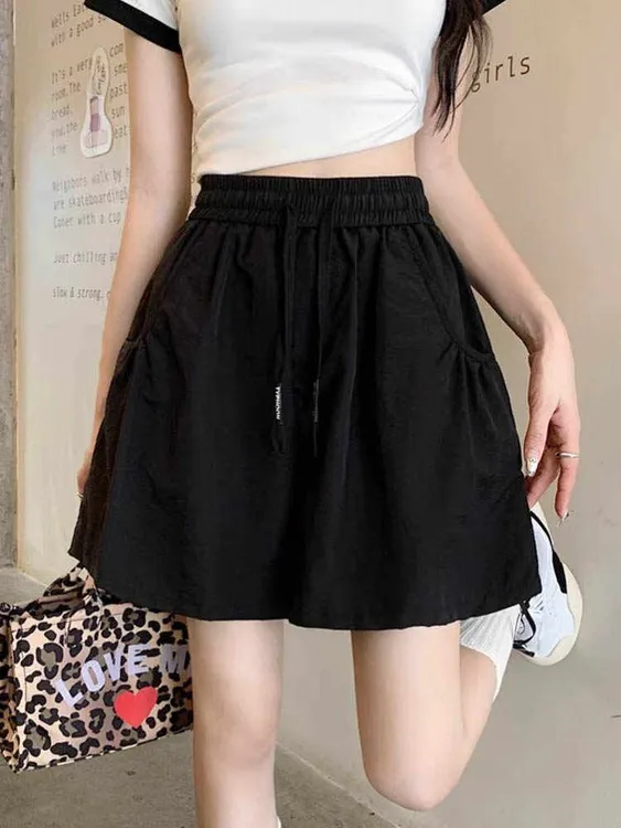 2025新款夏季宽松显瘦遮肉凉爽休闲裤高腰外穿韩版松紧腰五分短裤