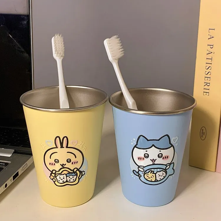 多巴胺chiikawa漱口杯家用304可爱不锈钢高颜值情侣刷牙洗漱杯子