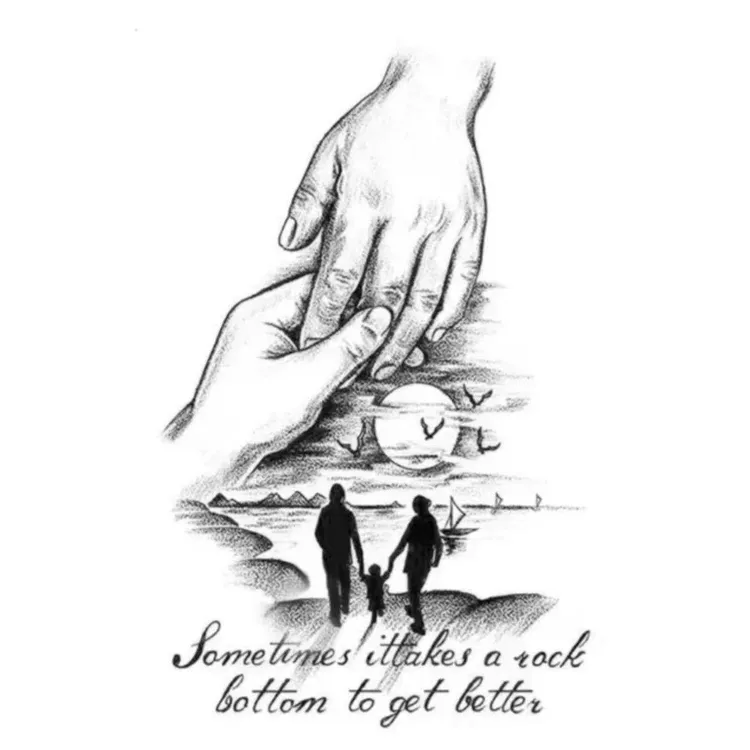 执子之手一家三口草本纹身贴仿真男女刺青果汁防水逼真新中式持久