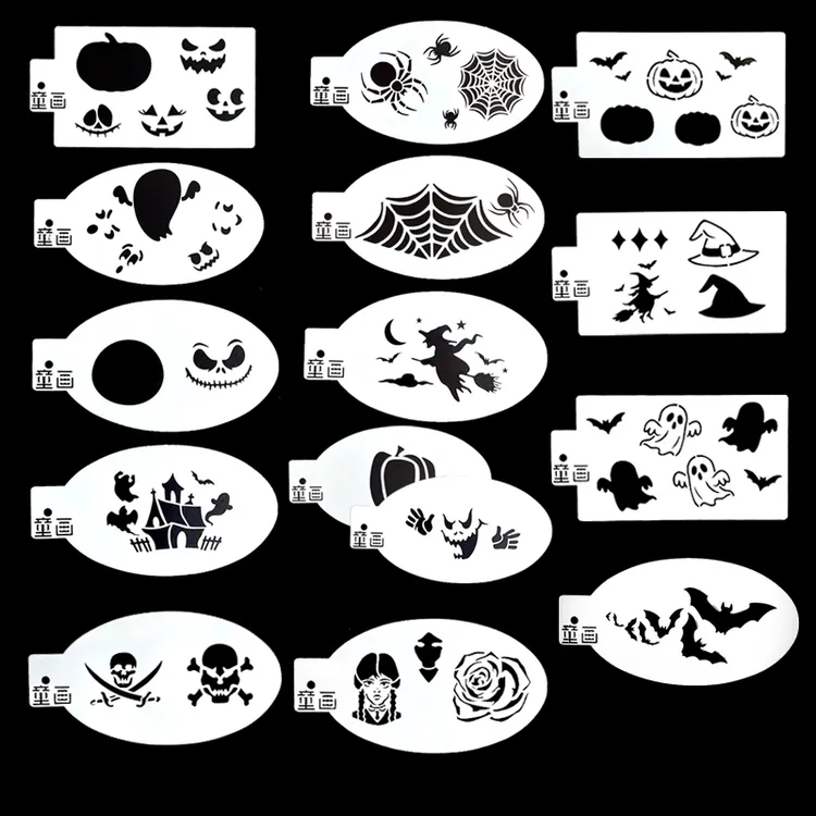  万圣节南瓜幽灵鬼屋巫师面部彩绘镂空模版拓印模版模板