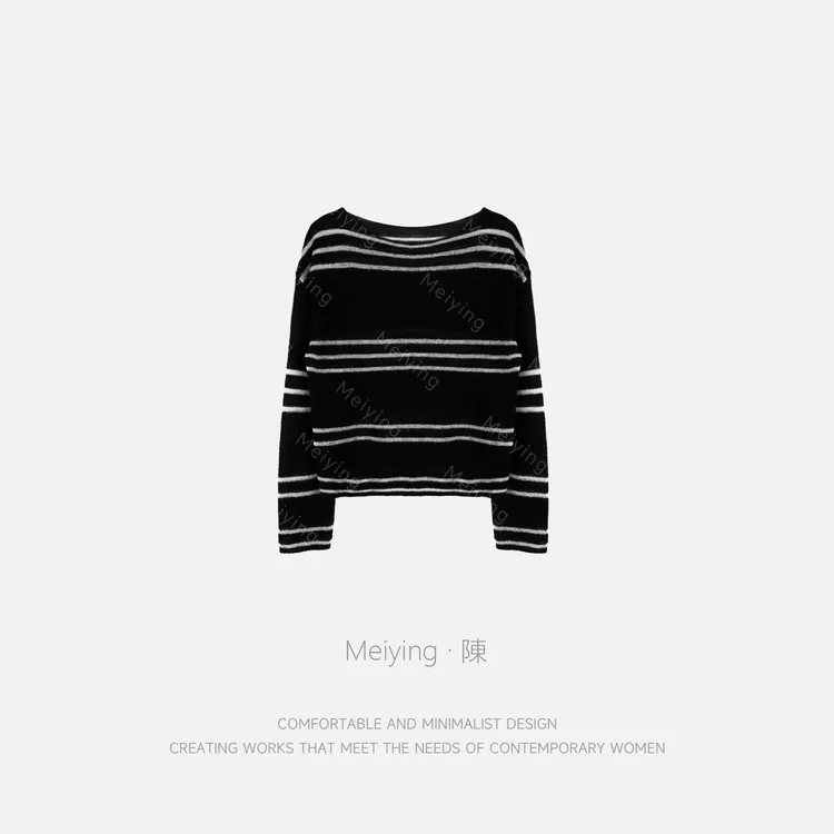 Meiying-“秋日画染”温暖经典感圆领条纹马海毛混纺针织衫YZ5QZ030