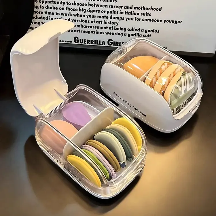 【粉扑收纳盒】桌面防尘透明梳妆台化妆品口红放置物架美妆蛋收纳架