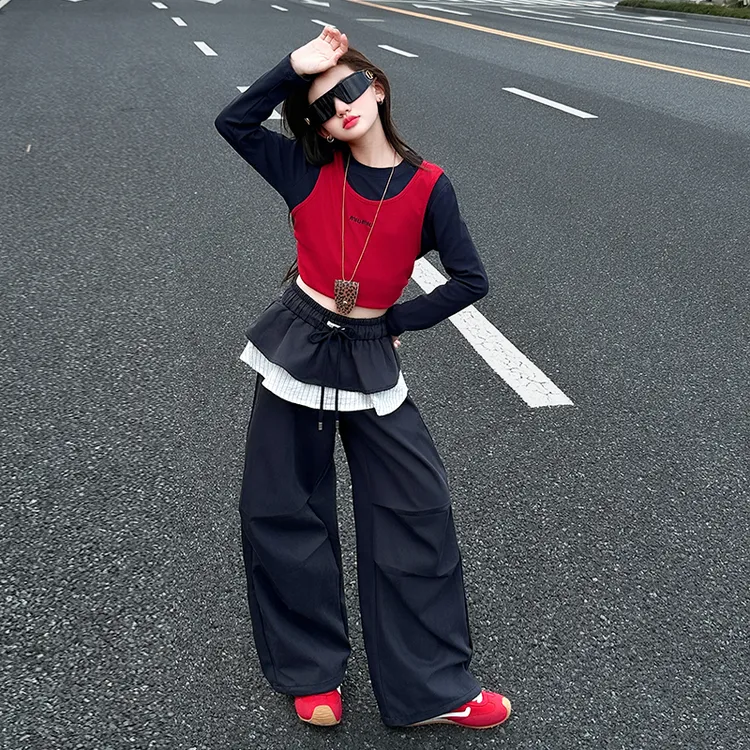 女童套装秋装大童小女孩洋气童装韩系潮长袖T恤伞兵裤休闲两件套