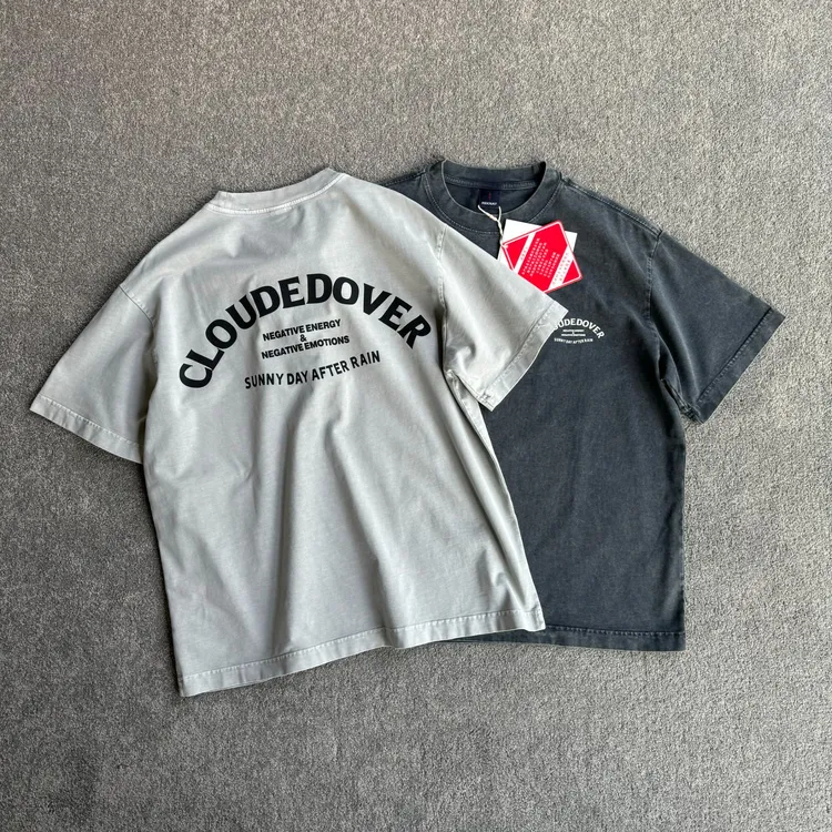 夏季320克重磅做旧水洗印花美式纯棉短袖T恤男士宽松休闲复古半袖