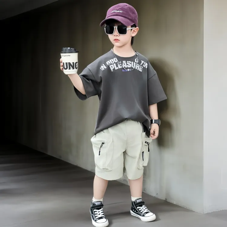 男童夏季T恤套装儿童男孩休闲运动宽松透气亲肤舒适帅气潮酷潮流