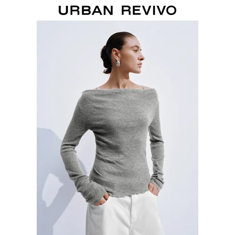 UR2025冬季新款女装魅力荷叶边吊带修身短款针织衫UWG950248