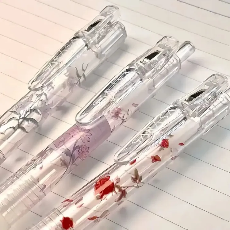 限定日式zebra斑马干枯玫瑰中性笔学生高颜值透明小碎花日系水笔