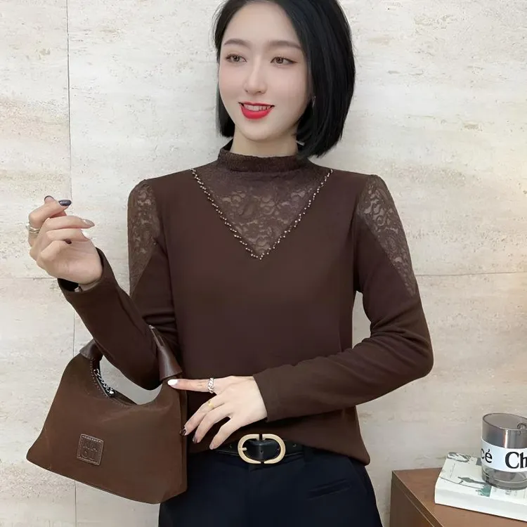 【歌莱图】2025秋冬季新款半高领镂空设计感时尚显瘦洋气上衣#9025