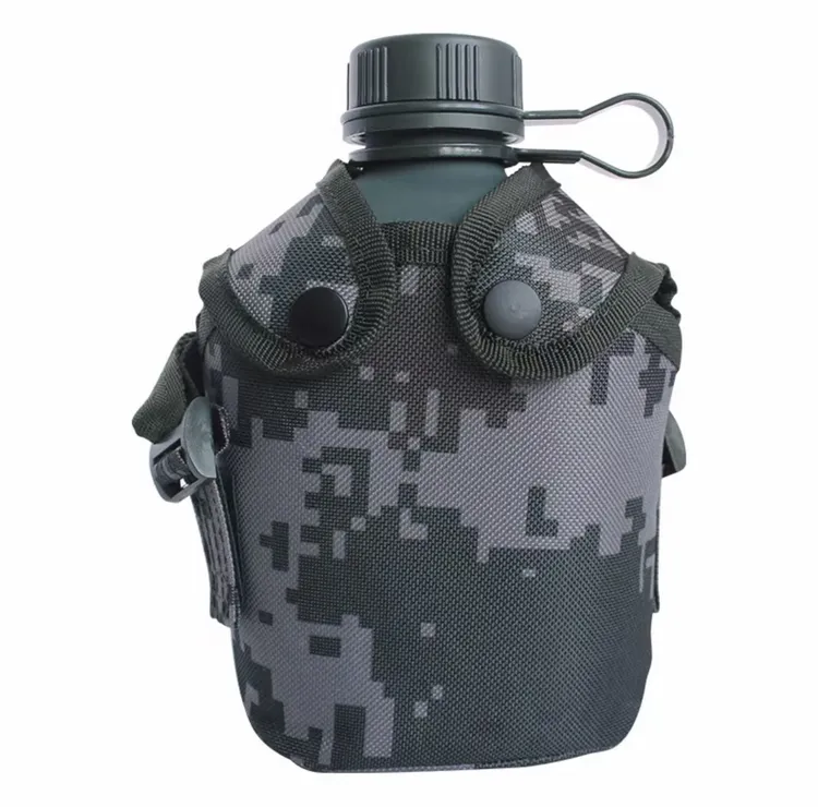 户外迷彩水壶大容量铝制便携军训登山背带水壶