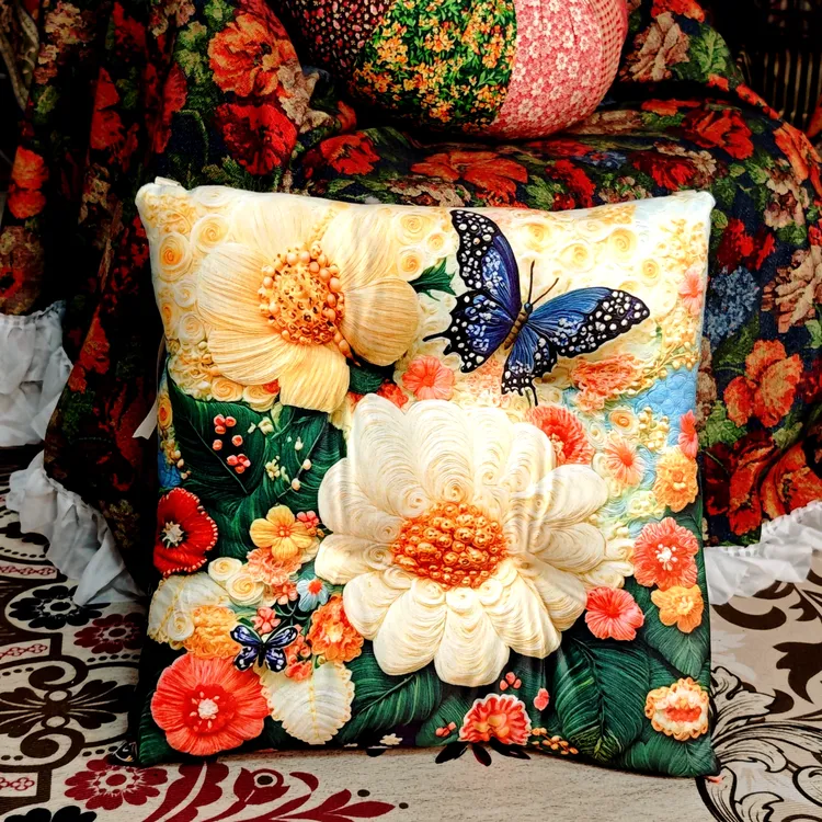 彩花蝴蝶民族风毛绒坐垫办公室学生宿舍久坐加厚椅子榻榻米屁股垫