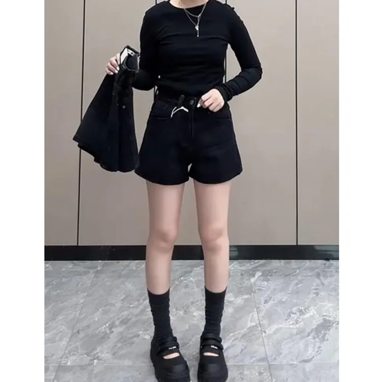 大码梨型身材穿搭高腰阔腿牛仔短裤女2025夏季新款小个子显瘦热裤