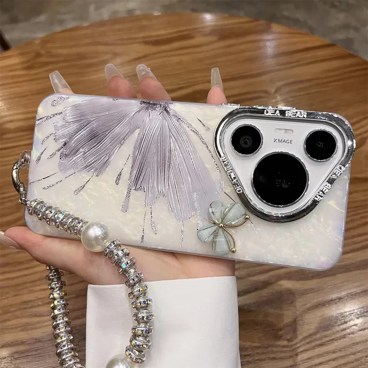 适用华为Pura80pro新款手机壳梦幻蝴蝶贝壳纹60/70pro高级感手链