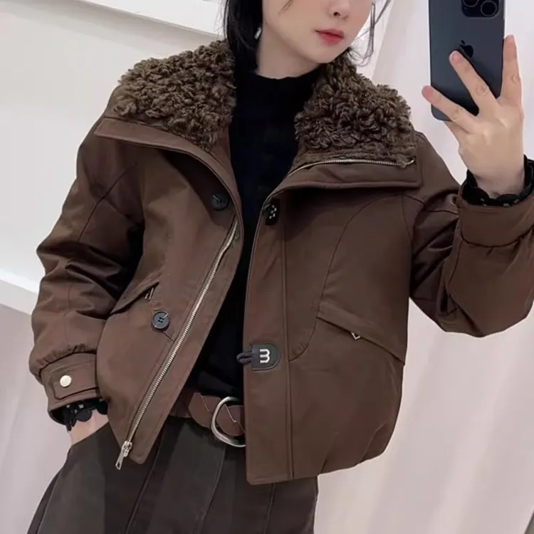 毛领羽绒服女2025冬季新款时尚工装风派克服保暖外套派克服上衣