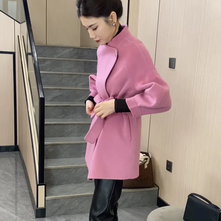 洋气时尚羊毛大衣女中长款秋冬2024新款高端立领系带气质外套