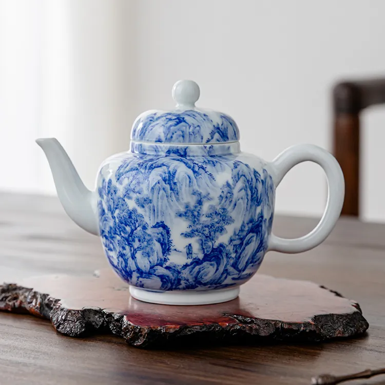 一思堂 景德镇高档釉下手绘手工青花宋画山水壶功夫茶泡壶单壶