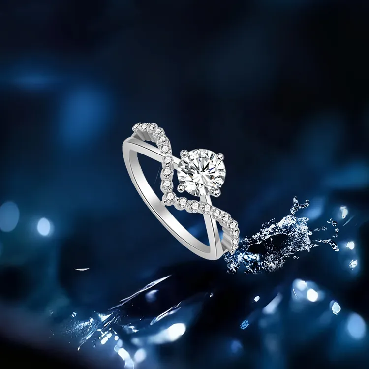 实验室培育钻石精工S925银培育钻带NGTC证书加冕钻戒求婚订婚戒指