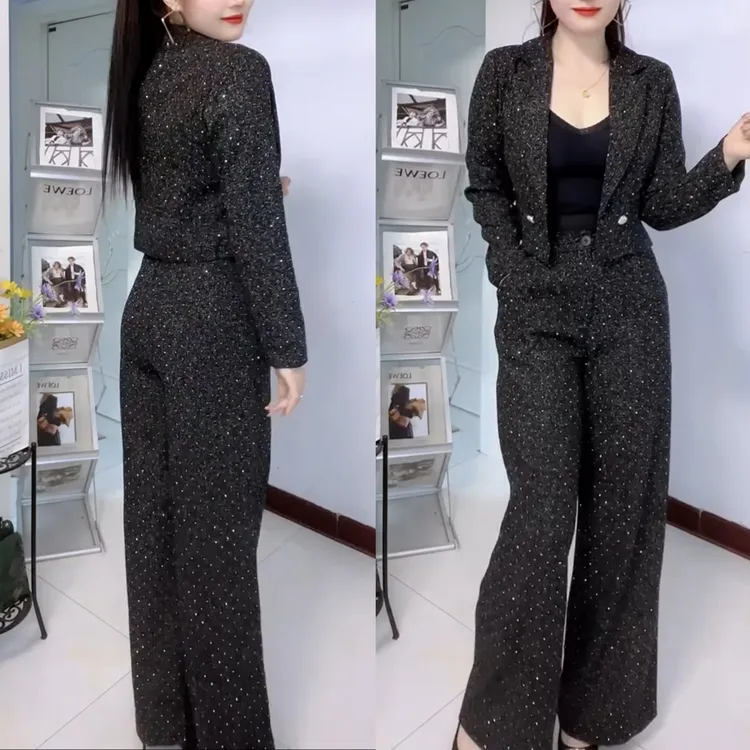气质小香风西装外套女名媛风显瘦阔腿裤时尚两件套