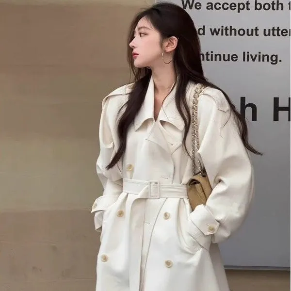白色风衣外套女中长款2025秋季新款小个子休闲韩系慵懒宽松大衣