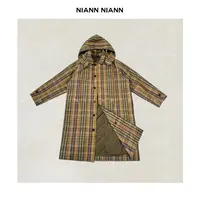 NiannNiann 新款女装复古宽松保暖真两件套森林格纹风衣外套15920