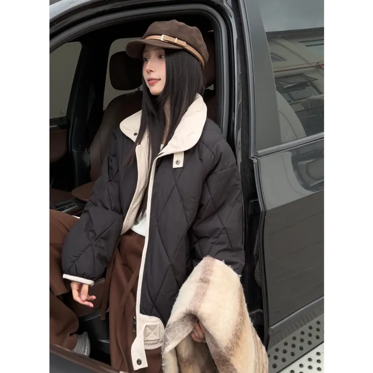 韩系菱格短款羽绒棉衣棉服女2025年新款潮秋冬季外套女夹棉棉袄子