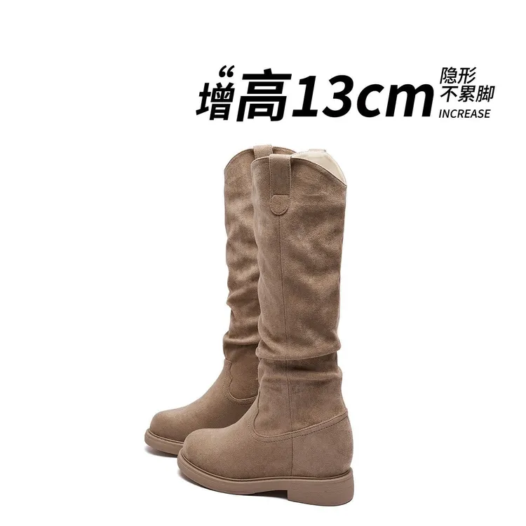 小个子内增高13CM长筒靴女不过膝2025秋冬新款巨好看美拉德高筒靴