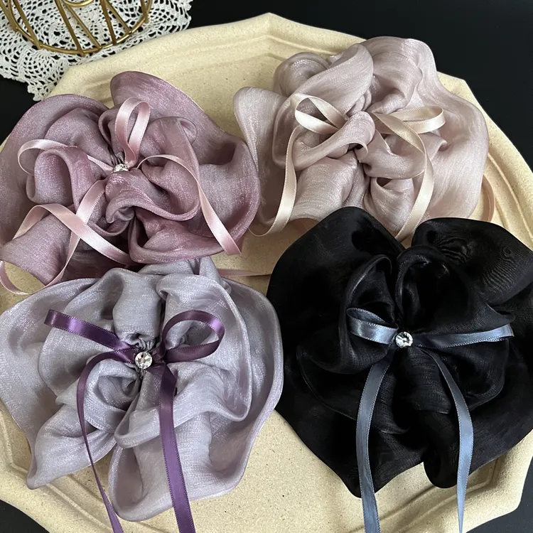 韩国进口新款轻奢超仙减龄真丝花朵蝴蝶结飘带发夹弹簧夹