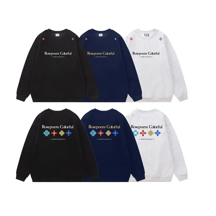 Rose2025秋冬季四时花镜百搭潮流宽松圆领套头字母刺绣卫衣男女款